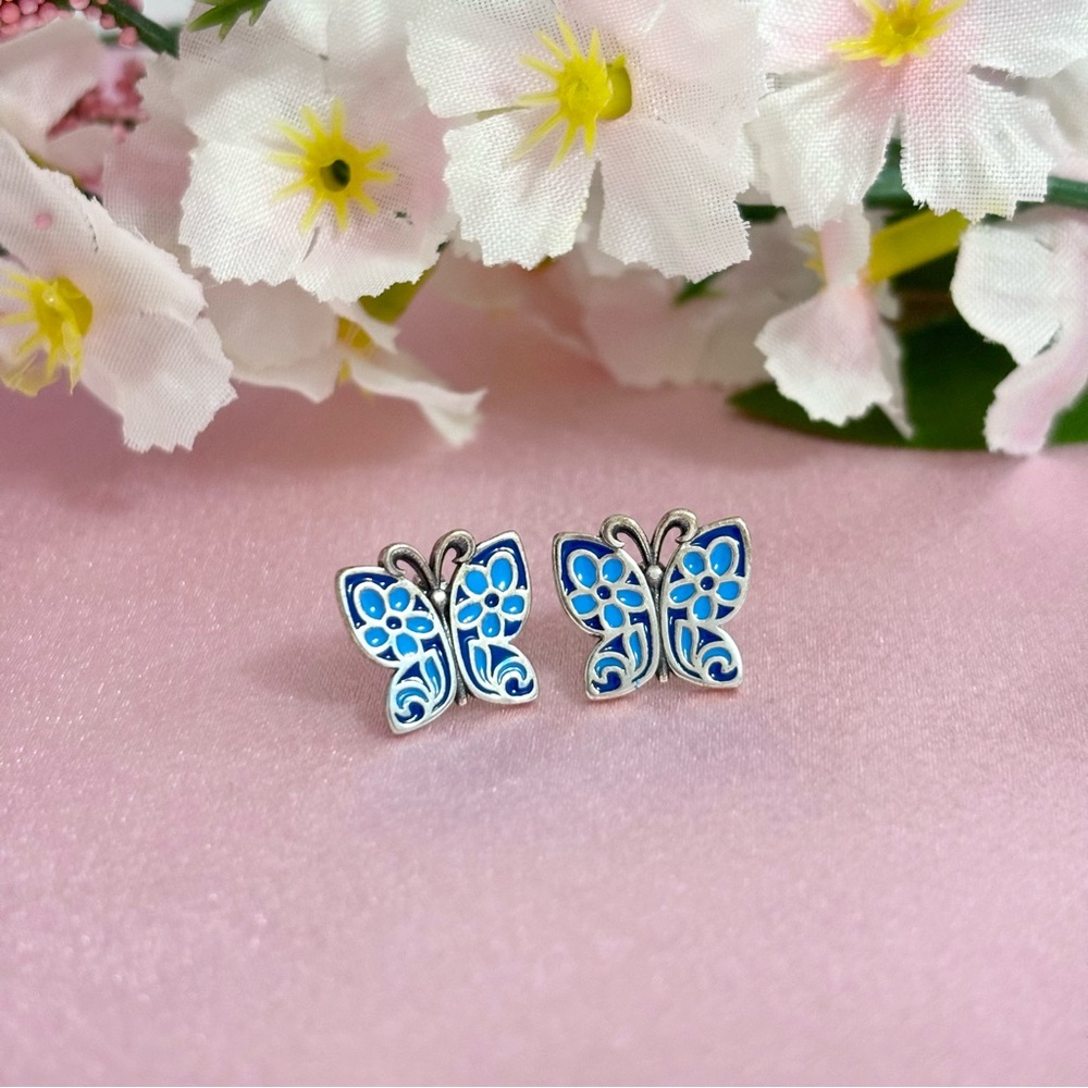 Mexican Blue Butterfly Stud Earrings for Women